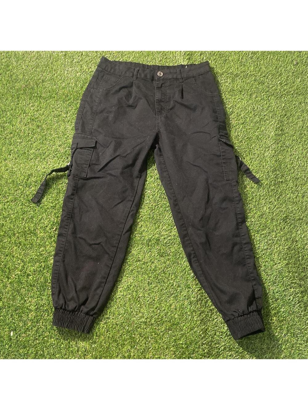 Vintage Y2K VIP Black cargo pants with adjustable waist and ankle straps